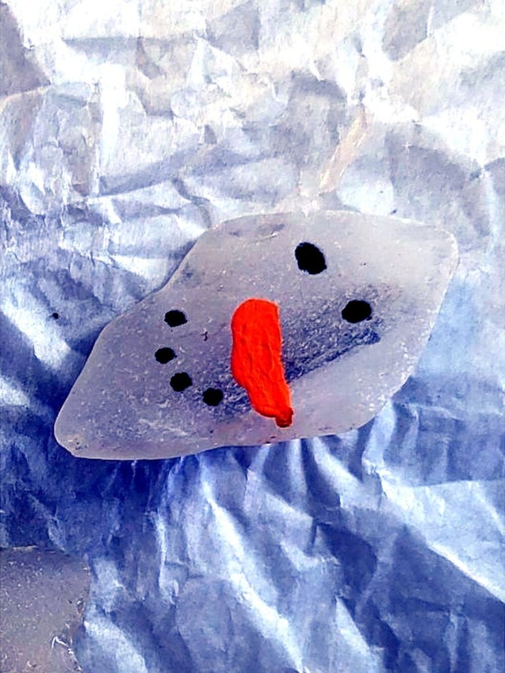 Snowman Sea Glass Brooch Pin 3 - Hand Painted